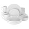 18-Piece White Porcelain Dinnerware Set for 4 with Plates Bowls Mugs Hatch Pattern